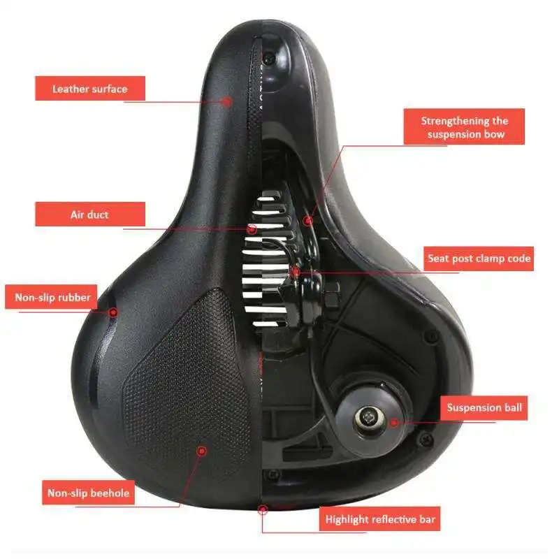 Shock Absorbing Bicycle Saddle Men\'s and Women\'s Hollow Breathable MTB Road Bike Saddle Big Butt Bicycle Seat Safety Warning