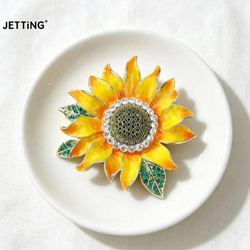 1Pcs Dawn Sunflower Brooch - High-end Women's Fashion Drip Oil Sunflower Lapel Pin With Light Luxury, Small And Unique Design