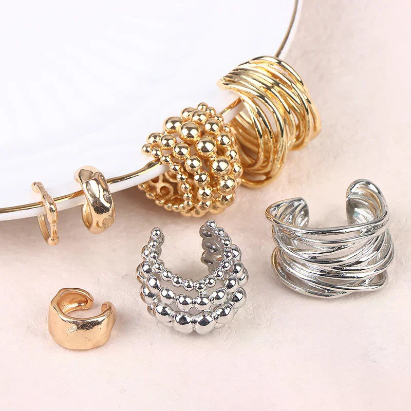 Fashion Exaggerated Wide Clip-On Earrings Set For Women Simple Metal Earring Daily Wear Vacation Jewelry Gift