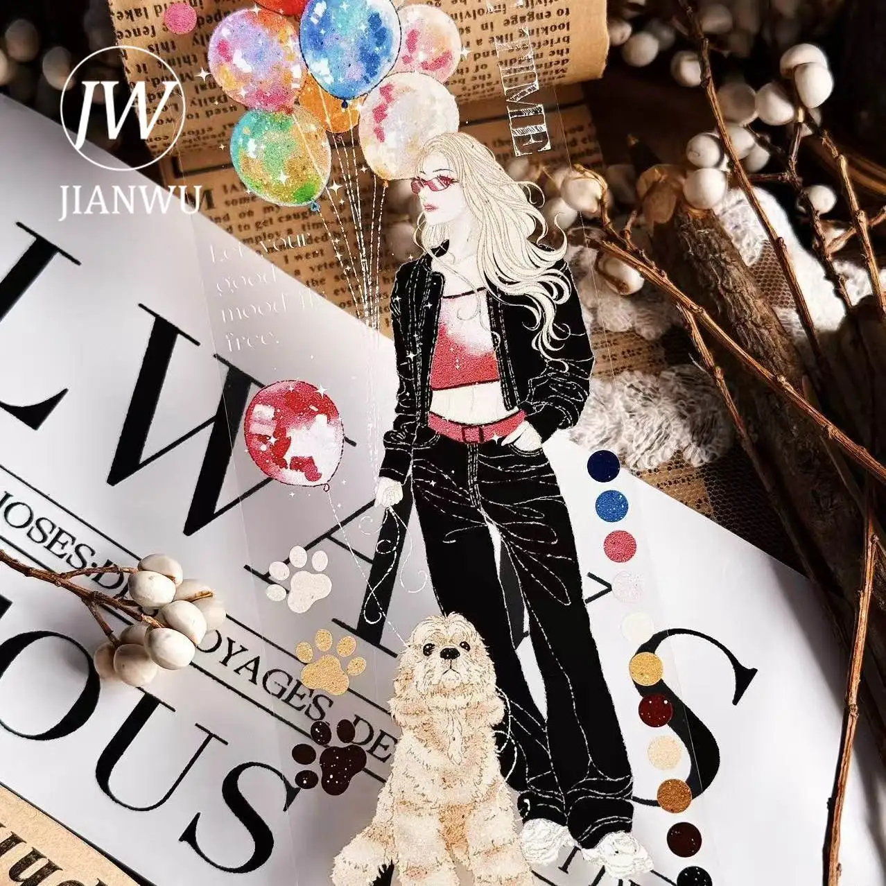 

JIANWU 60mm*5m Vintage Character Pet Landscape Material Collage Scrapbooking PET Tape Creative DIY Journal Stationery