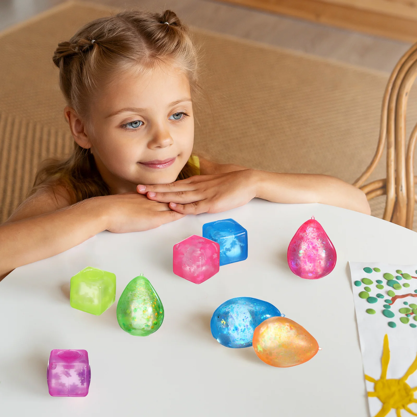 8-teiliges Set Weiche Quetsch-Stresswürfel - Sensorisches Fidget-Eis-Set zur Spannungslinderung Feinmotorik-Übung Tragbares Spaß-Set