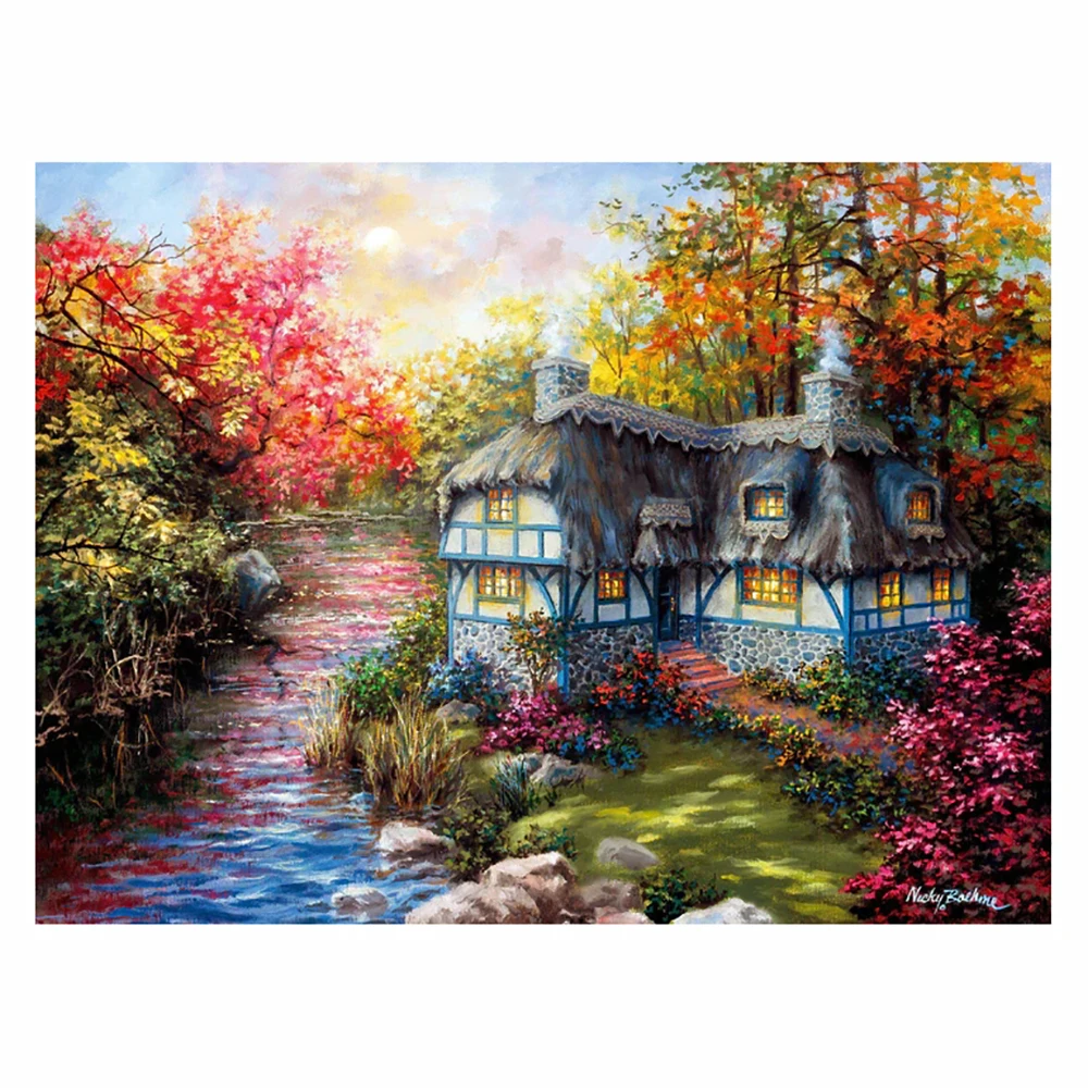 KAMY YI Follow the digital paste round drill square drill small Creek cabin DIY home art decorative painting