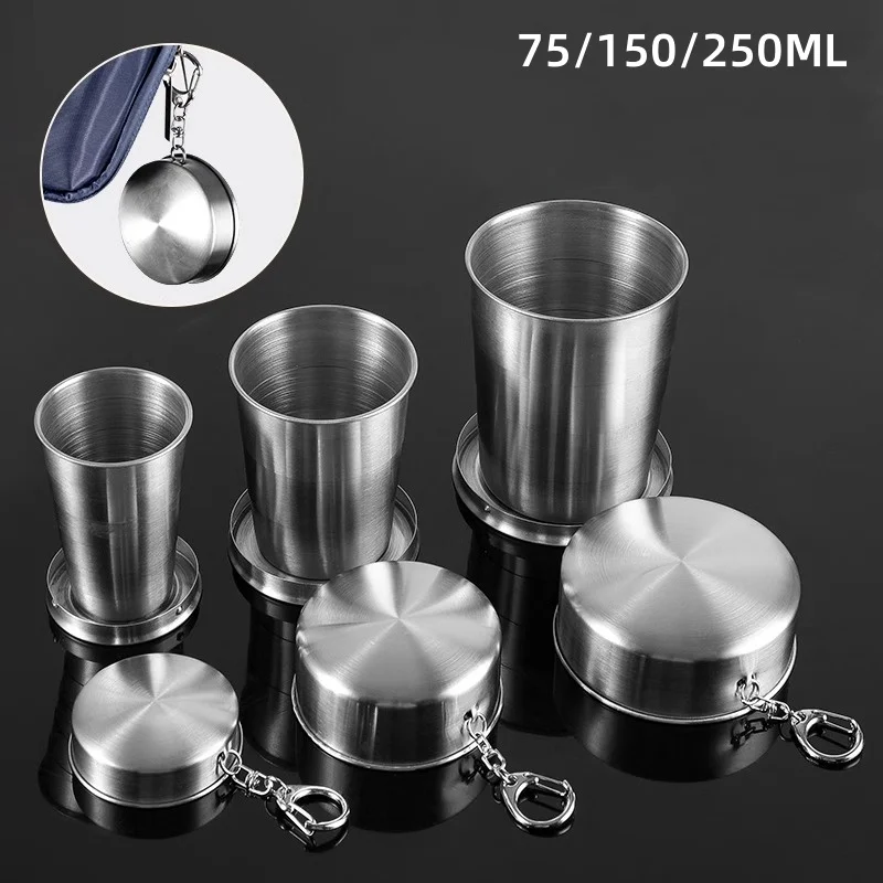 

Stainless Steel Folding Cup Portable Telescopic Espresso Cups For Outdoor Travel Collapsible Shot Glass With Keychain
