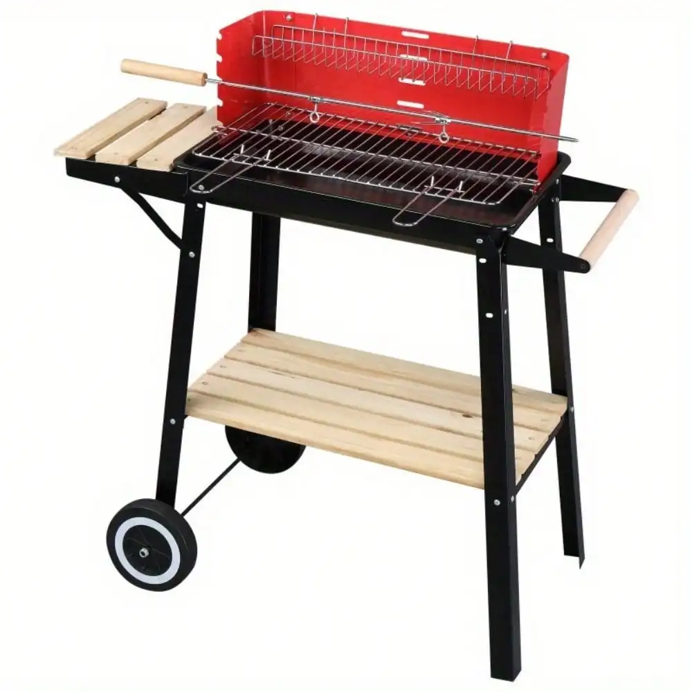 Outdoor BBQ Grill Charcoal Barbecue Patio Backyard Meat Cooker with 2 Wheels