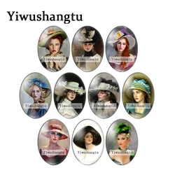 Young fashionable hooded girl retro painting 13x18mm/18x25mm/30x40mm Oval photo glass cabochon demo flat back Making findings
