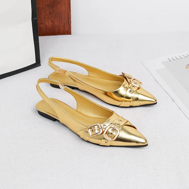 2026 Bag Head Half Slippers Women's Outer Wear Belt Buckle Half Bag Pointed Sandals Flats Large Size Shoes 35 To 45