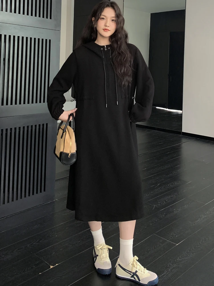 فستان نسائي بغطاء للرأس من NYFS لربيع الخريف فضفاض بالإضافة إلى حجم فستان طويل كاجوال بنمط رداء Elbise