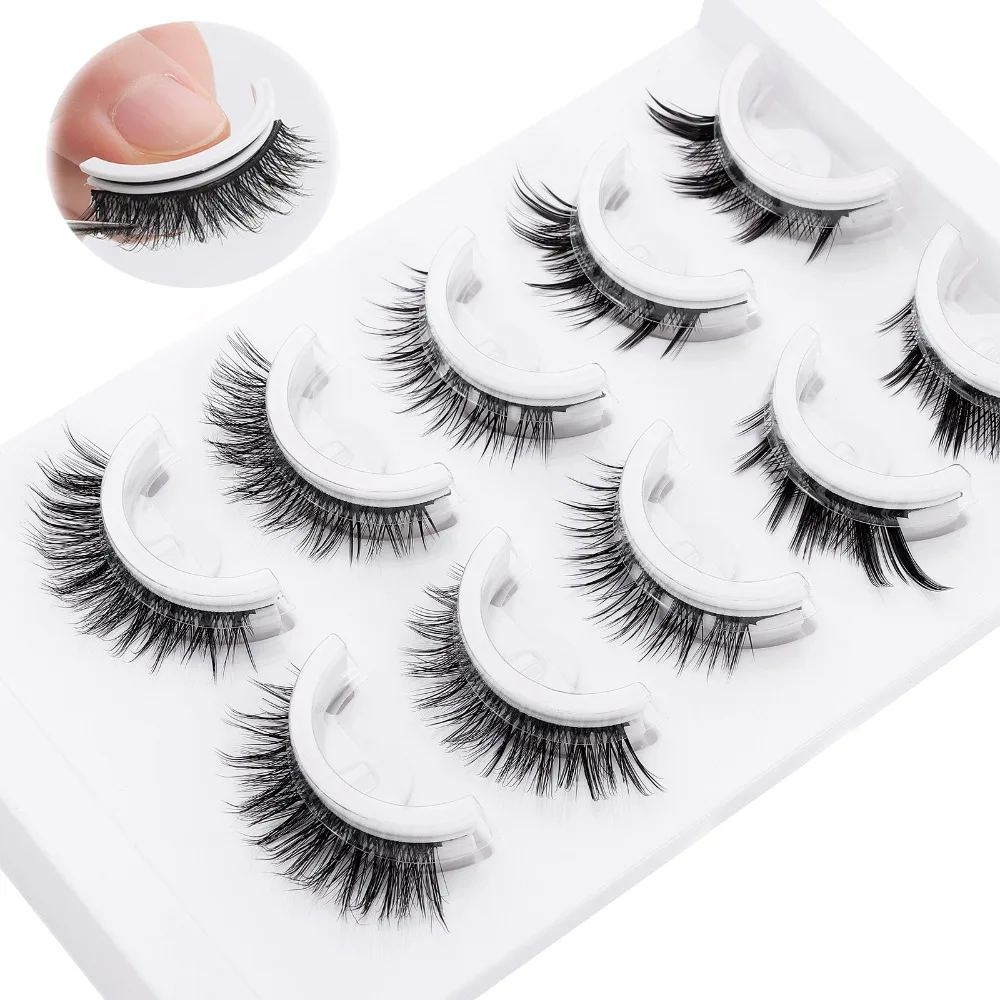5 paar natuurlijke look zelfklevende wimpers natuurlijke korte zwarte band natuurlijke zelfklevende wimpers piekerige 6-12 mm