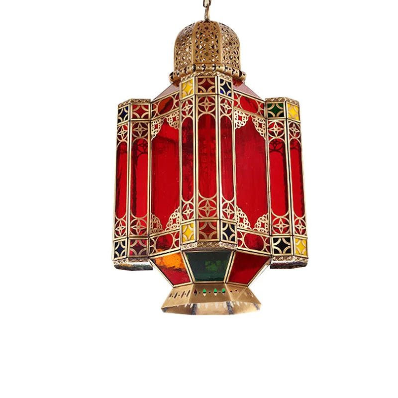

Xinjiang style living room dining room copper chandelier led transparent glass copper lamp, Arabic style all copper flower chan
