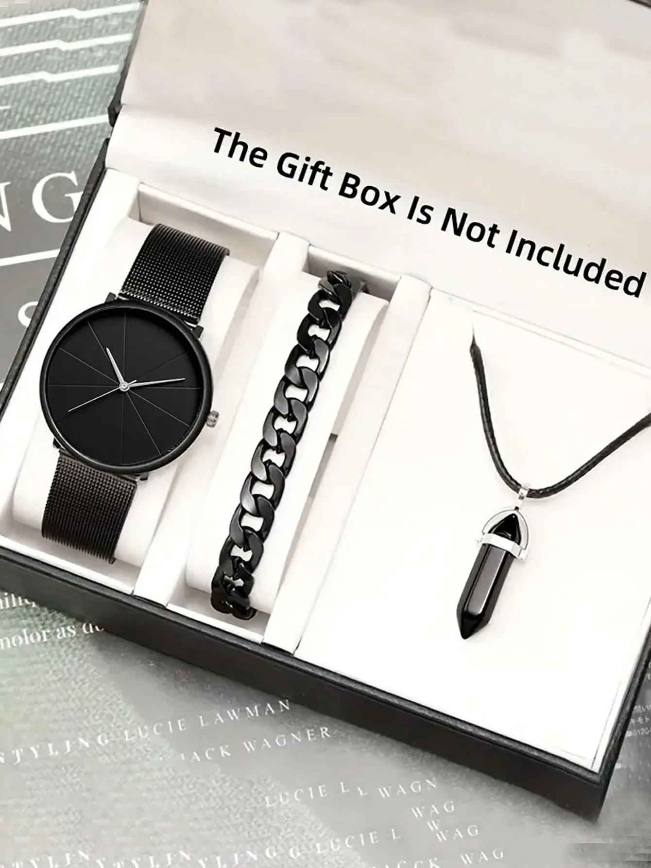 

1 шт. модные мужские часы, мужские часы с сетчатыми ремнями, 1 браслеты, 1 шт. ожерелья