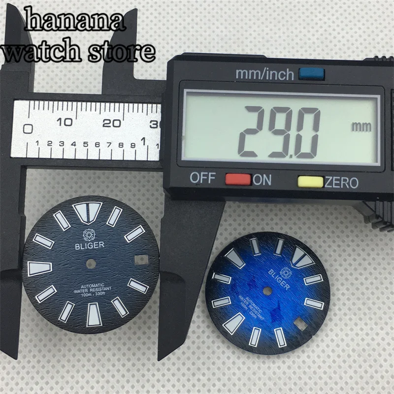 قرص بليغر مع توهج أخضر للحركة ، أزرق متدرج ، 3 حلقات ، تاج ، NH34 ، NH35 ، NH36 ، 29