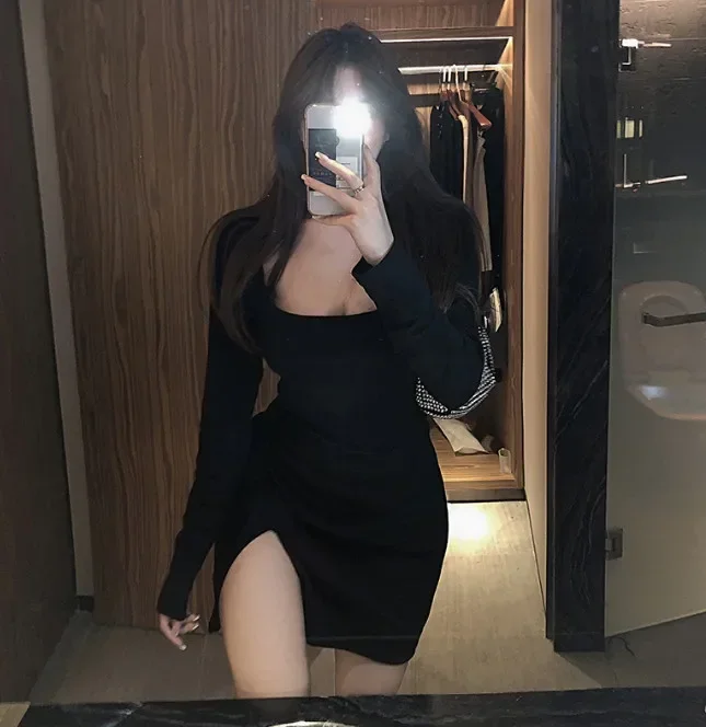 Lente Nieuwe Sexy Mini Jurken Vrouwen Koreaanse Vierkante Kraag Vestidos Vrouwelijke Franse Elegante Mode Split Bodycon Party Jurken Y2k