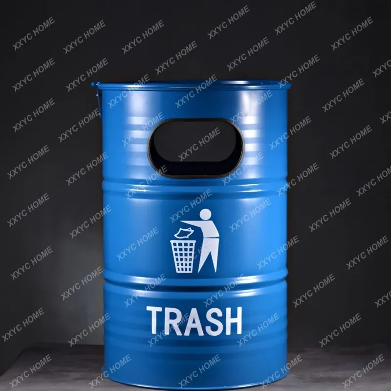 AAOil Can Trash Can Oversized Wrought Iron Retro Commercial With Lid American Large Capacity Iron