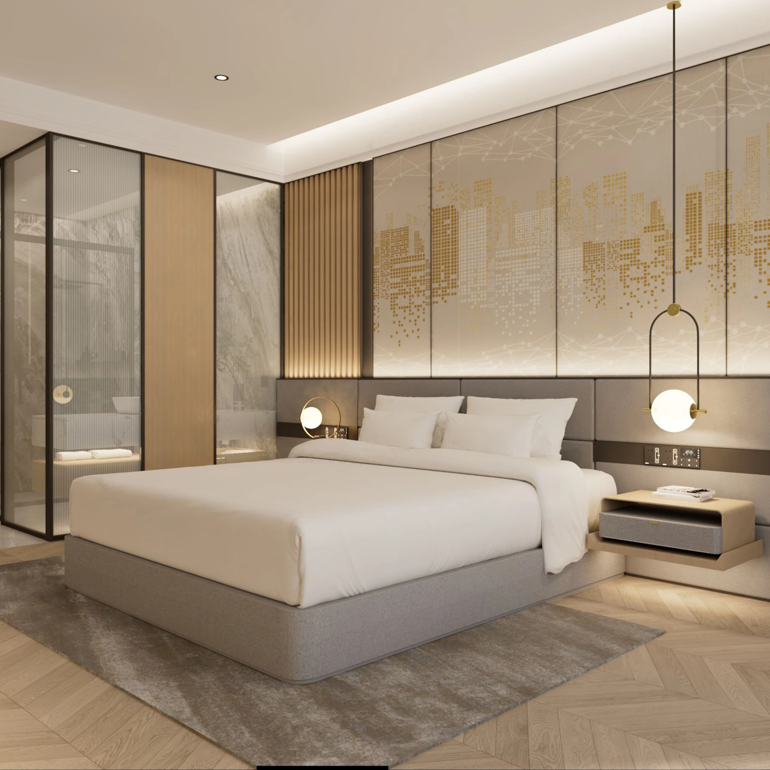 

Оптовая цена на заказ, мебель для проекта гостиницы, современный роскошный полный набор из 5-звездочного набора для спальни