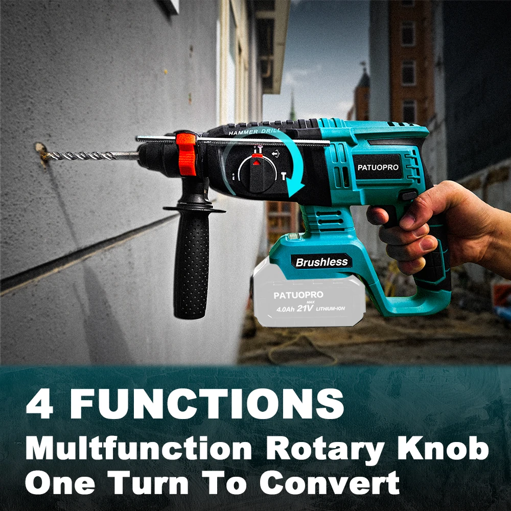 Brushless Cordless Rotary Hammer Drill 18V SDS Plus Hammer Drill 4 Modes Selector fit Makita 18v Battery (No Battery)