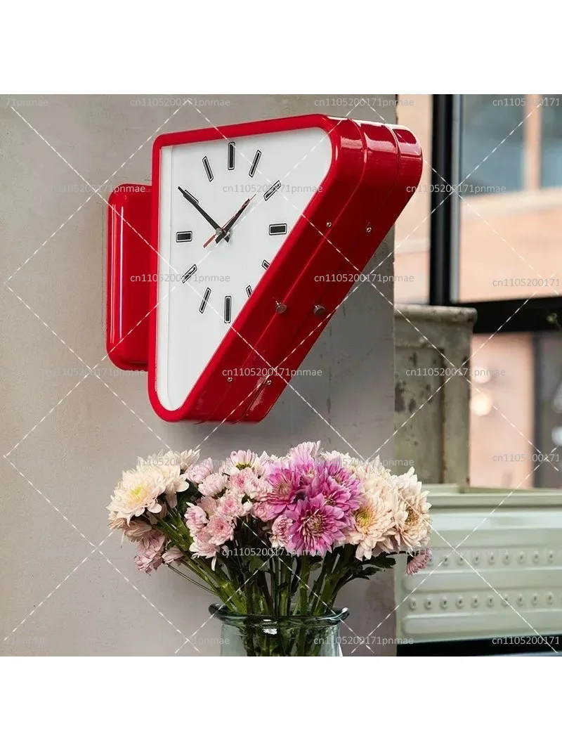 Triangle Modern Silent Wall Clock, Two-Sided Design for Living Room Decoration