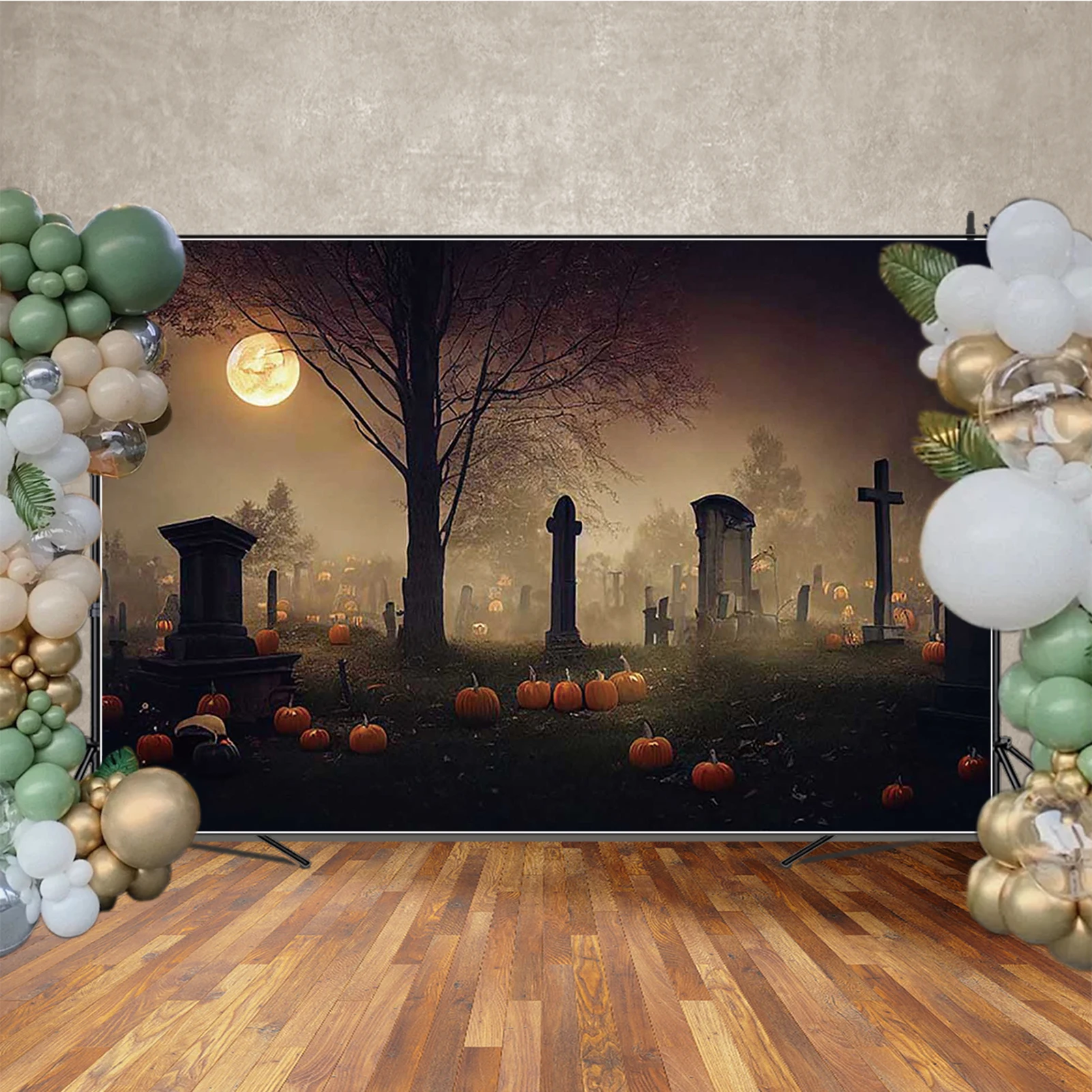MOON.QG Horror Mansion Halloween Photography Backdrop Lanterns Cemetery Ghost Castles Photo Background Photozone Photo Booth