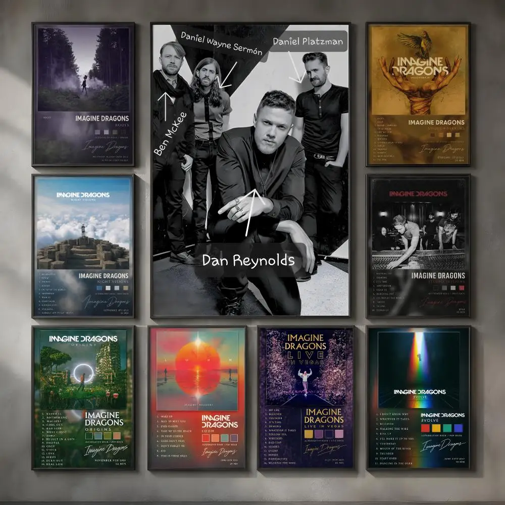 Band I-Imagine Dragons-S Poster Vintage Self Adhesive PP Wall Art for Living Room Bar Bedroom Home Decor Gift