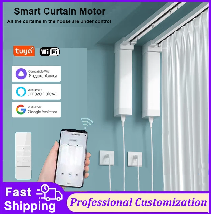 Smart Home Tuya WiFi Curtain Motor Support Google Assistant Alexa Electric Track Rail Rod for Automatic Curtains Latest Model