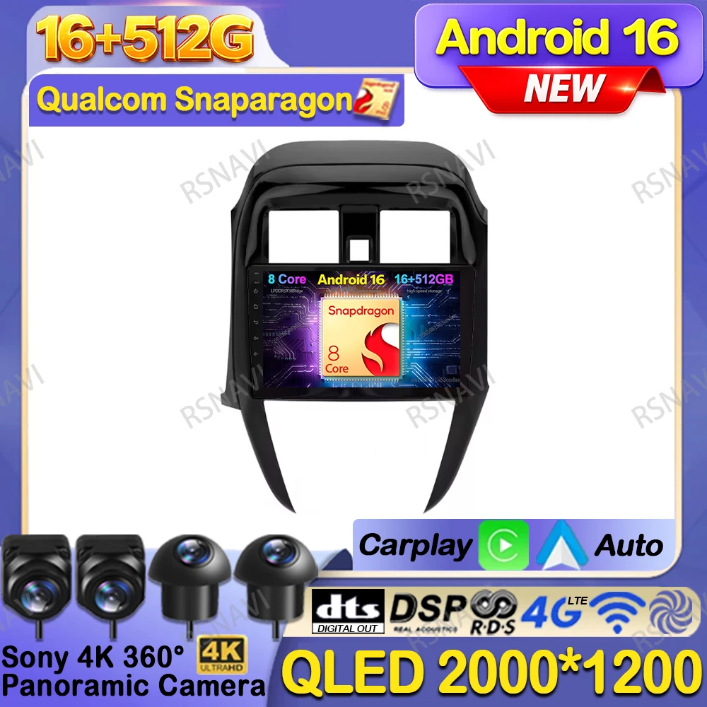 Android 16 Car Radio For Nissan Sunny 2014-2016 IPS Snapdragon WIFI+4G 9/10 Inch Multimedia Navigation BT AUTO Head Unit Systems