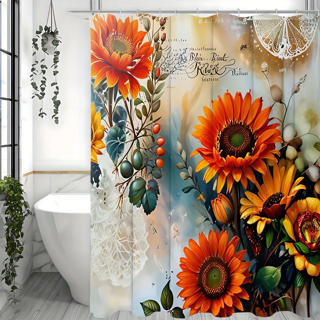 クリエイティブアート鮮やかな花柄シャワーカーテン洗える汚れに強いシャワーヘッド防水ポリエステルバスカーテンホームデコレーション用