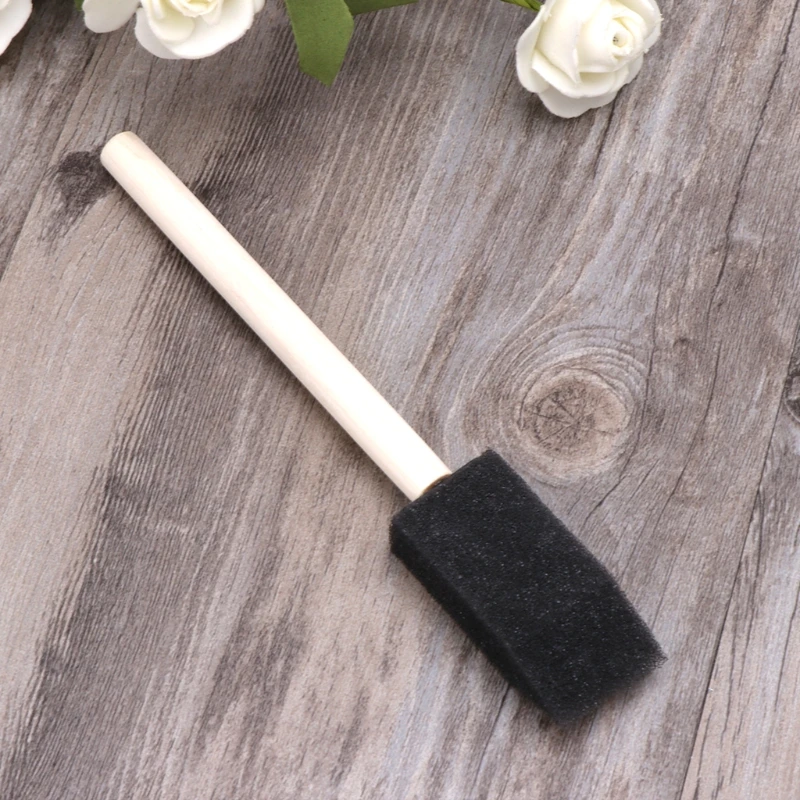 10Pcs Sponge Brush Wooden Handle Watercolor Oil Stain Art Craft Painting Drawing