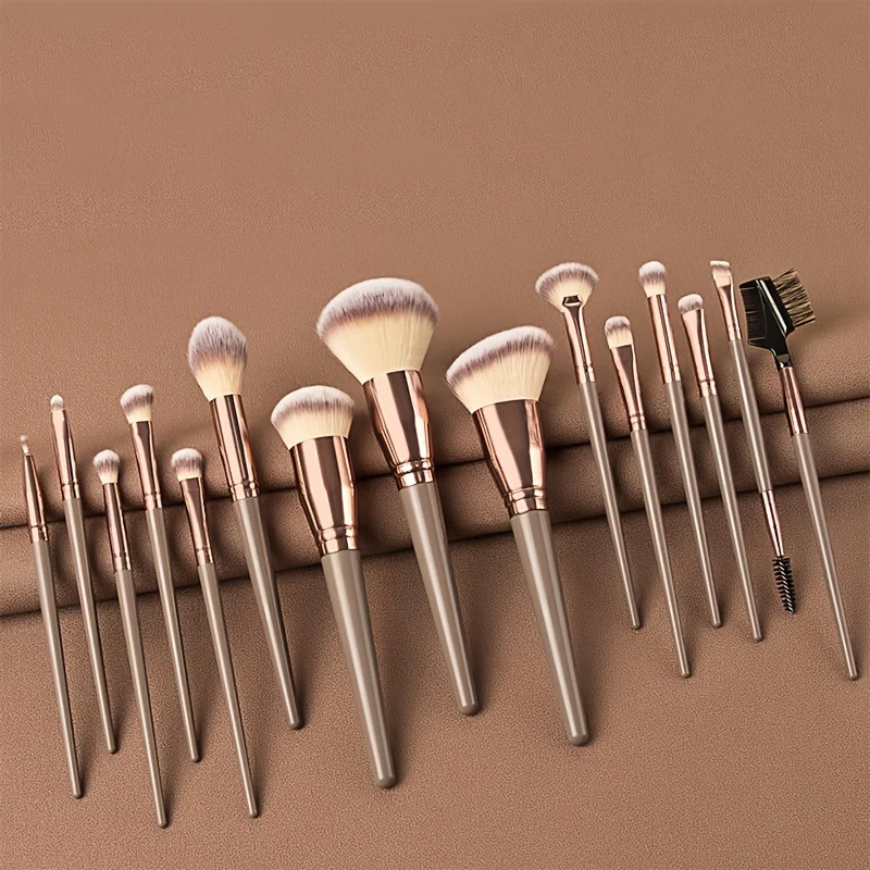 15pcs Multicolor Portable Makeup Brush Set for Beginners - Eyeshadow, Powder, and Full Makeup Brush Kit
