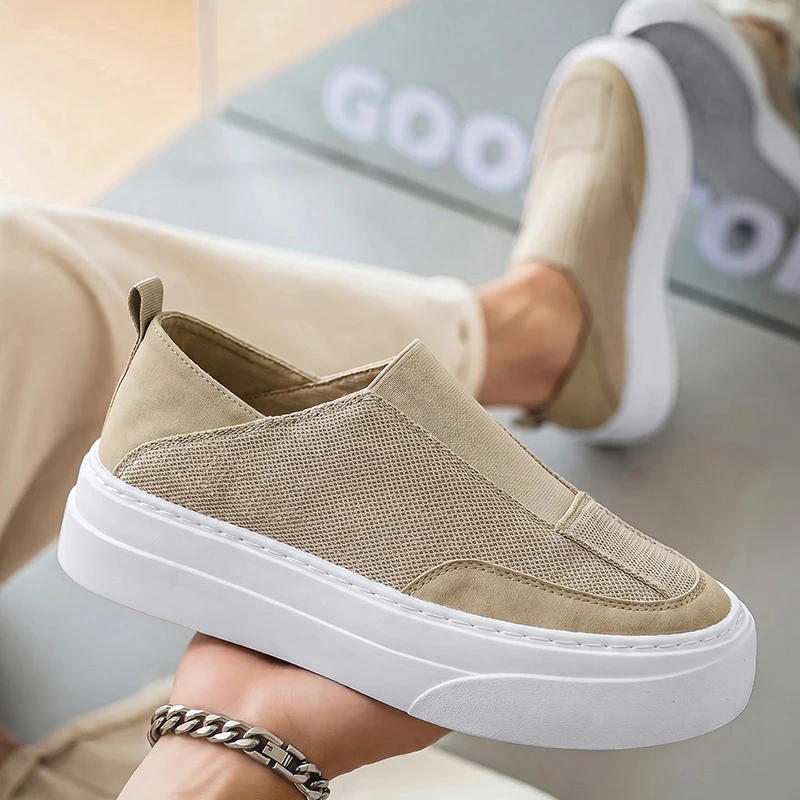 Fashion Men's Casual Shoes Platform Board Shoes Mesh Breathable Man Sneakers Comfortable Slip on Flats Lightweight Walking Shoes view 4
