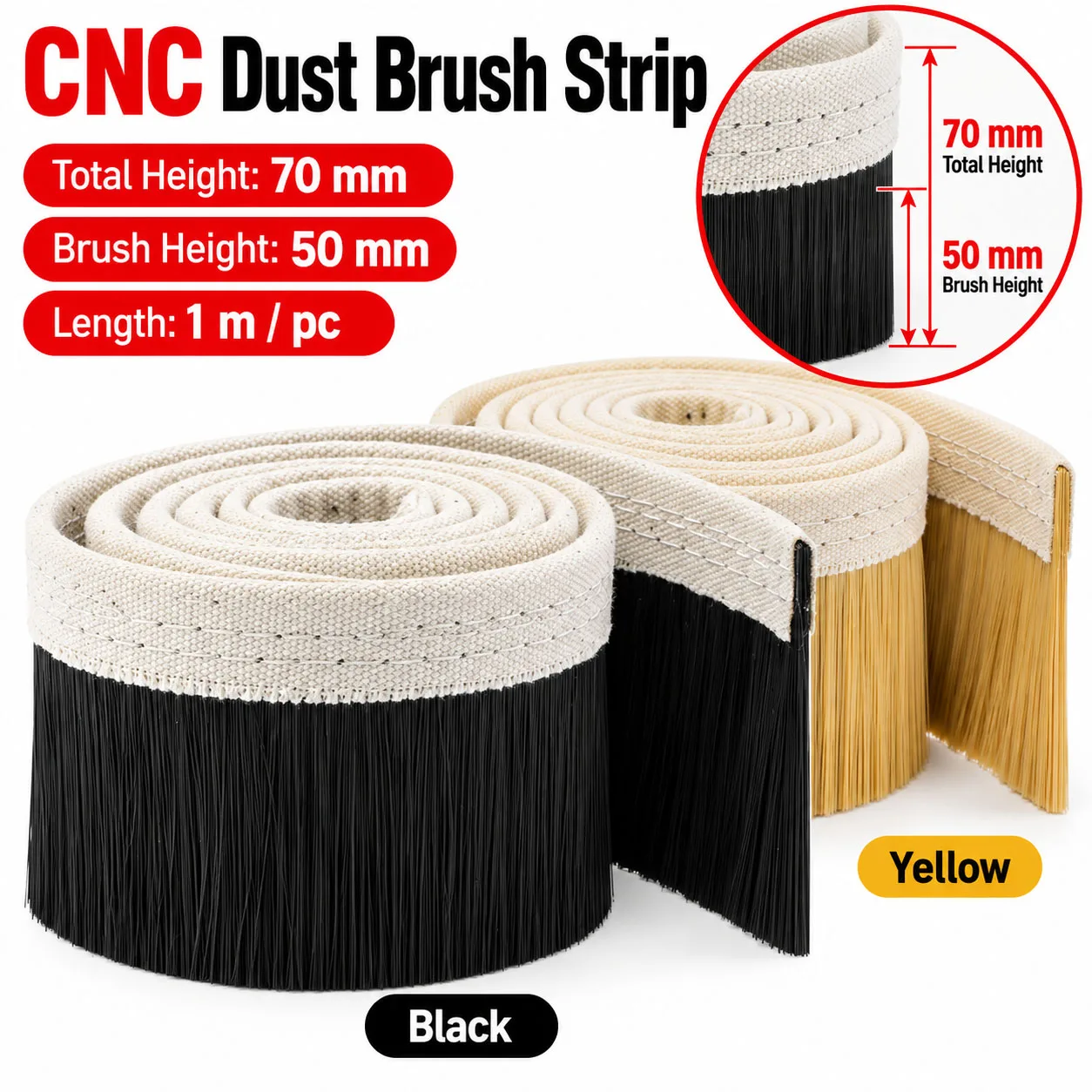 70mm 1meter Per Pcs Cnc Machine Milling Spindle Motor Vacuum Cleaner Woodworking Engraving Dust Removal Cover Nylon Brush