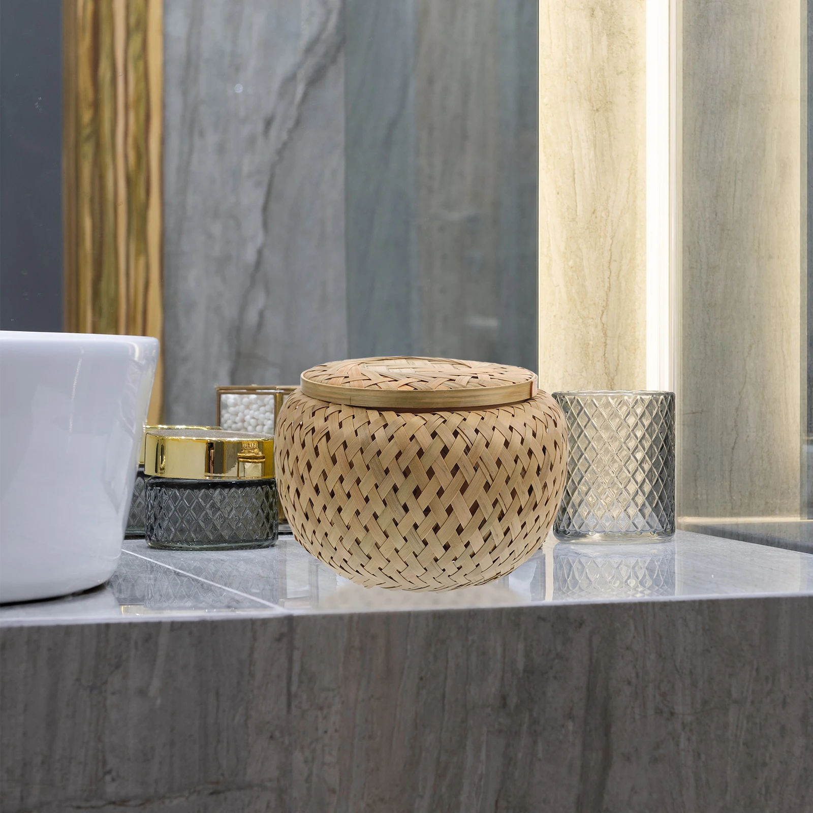 

Bamboo Woven Basket Storage Kitchen Fruit Creative Home Decor Baskets Handcraft Multifunctional Rustic