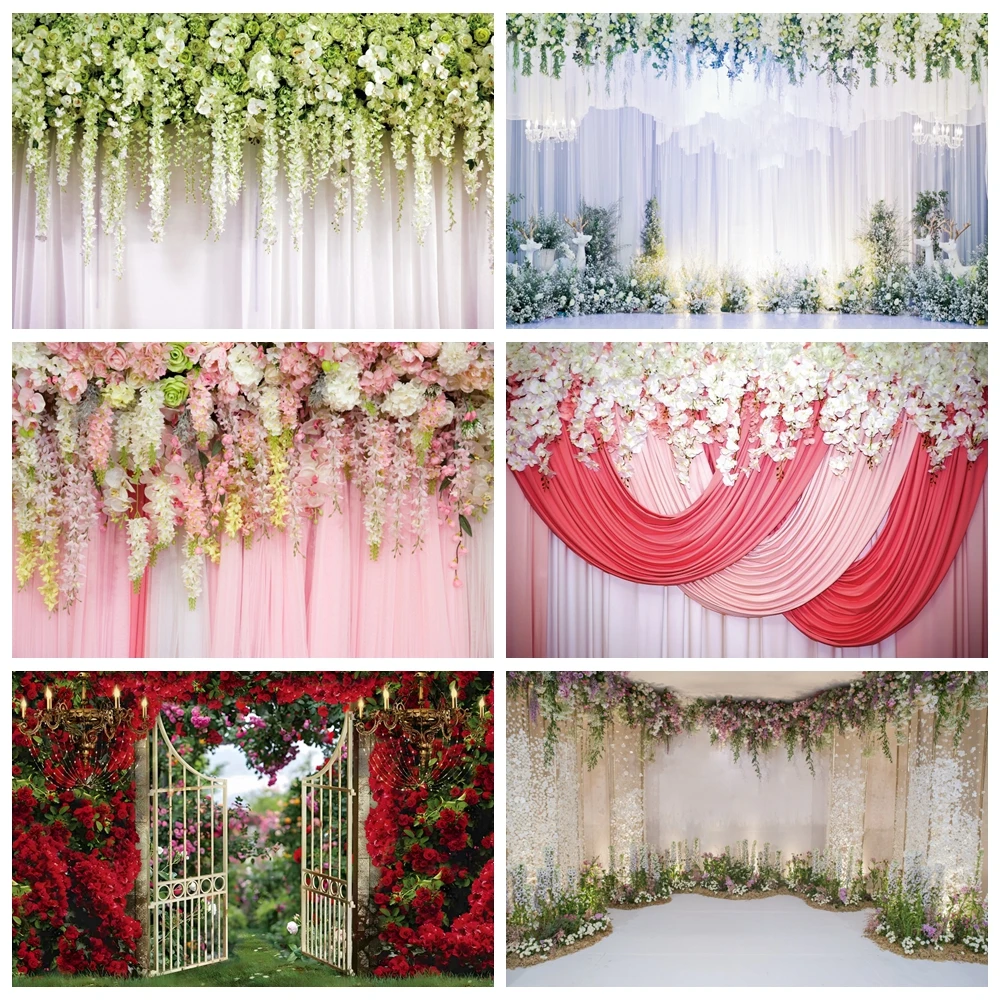 

Wedding Flowers Photography Backdrop Floral Wall Bridal Shower Ceremony Adult Baby Birthday Photography Background Photo Studio