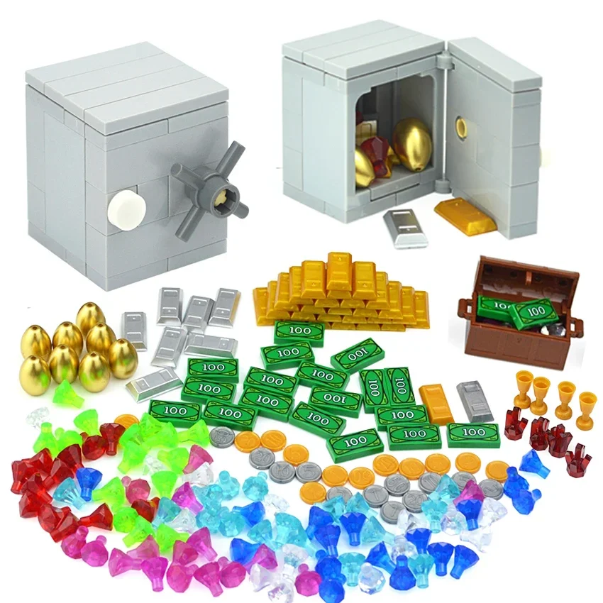 Moc Treasure Box Coin Diamond Ore Gold Silver Cash Money Set Accessories Kids Toys For Children Compatible City Building Blocks