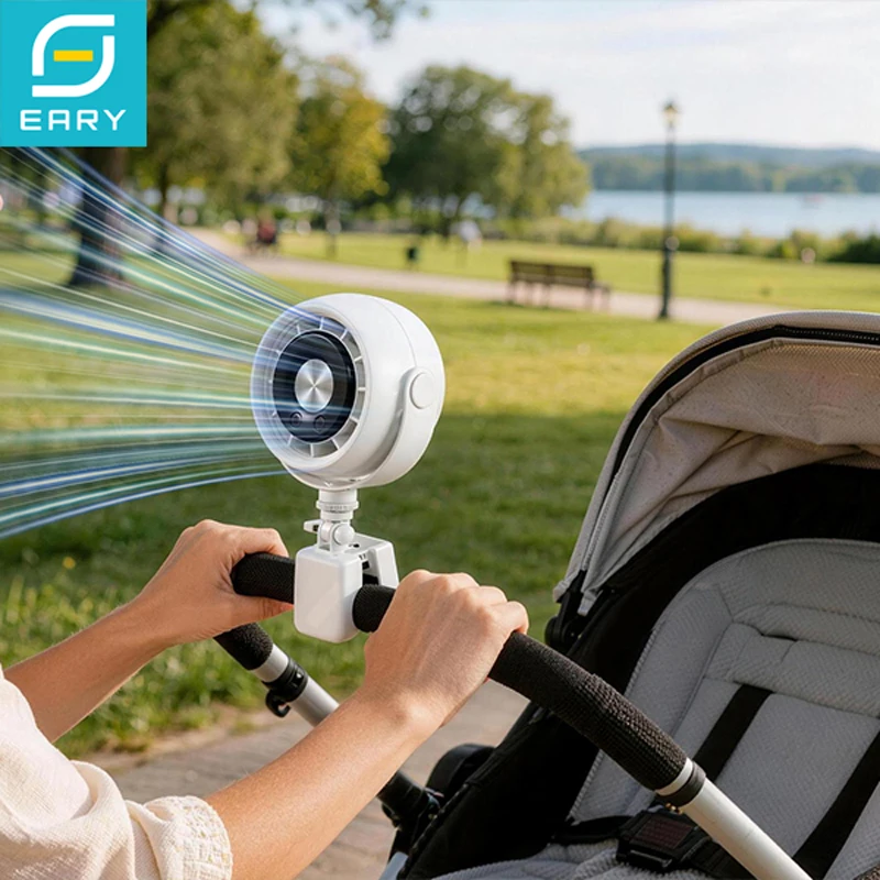 Eary 4000mAh Stroller Fan with Clip 4 Speeds 3 Levels Light 360Rotate Baby Fan for Carriage Crib Portable Desk Office Silent Fan