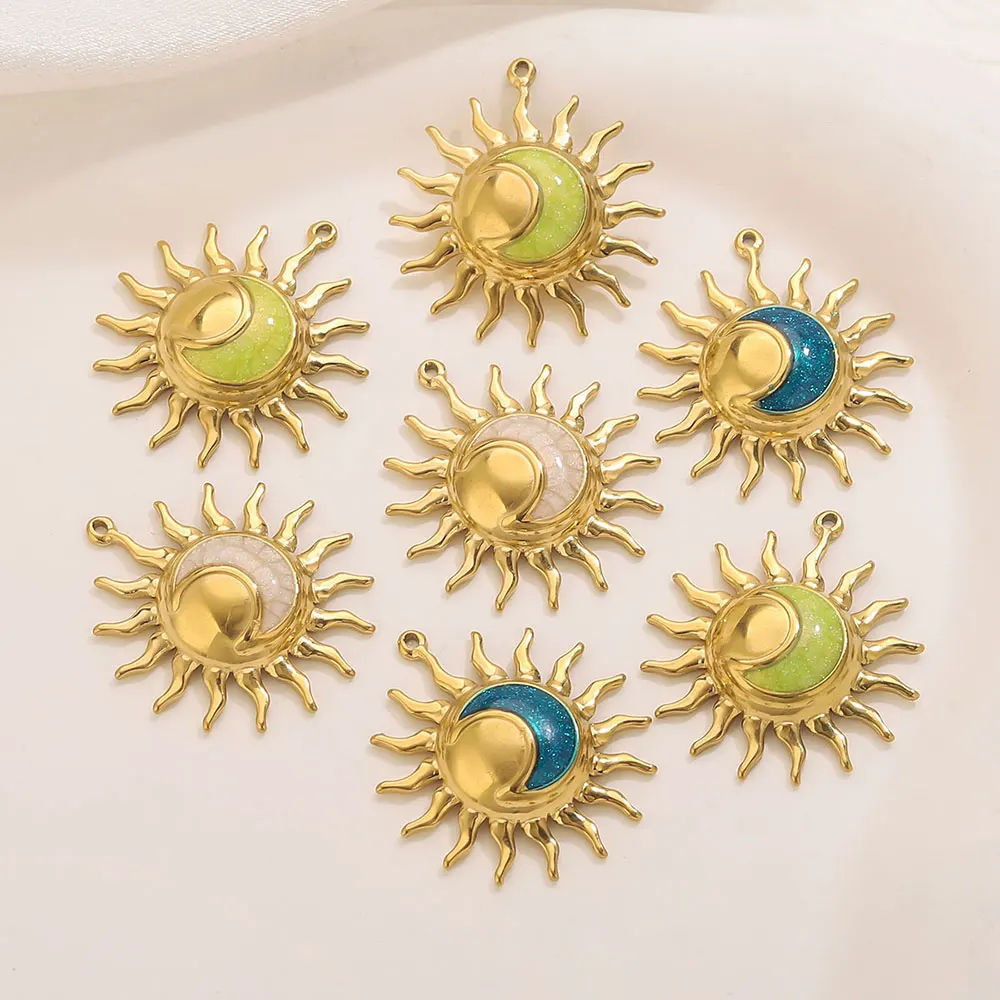 

4pcs Enamel Sun Moon Stainless Steel Charms Jewelry Making Accessories Connector PVD 18k Gold Plated DIY Women Earrings Necklace