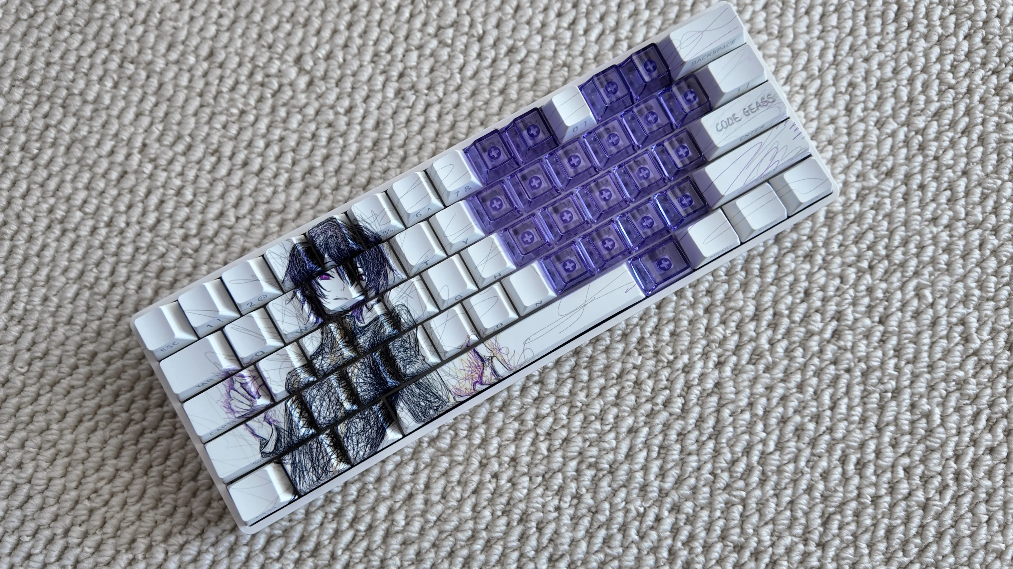 Lelouch Keycaps ‌Lelouch Vi Britannia Theme Keycap Anime ルルーシュ Keycap PBT DYE-Sub Cherry Profile for Made68 Mad68 Wooting 60