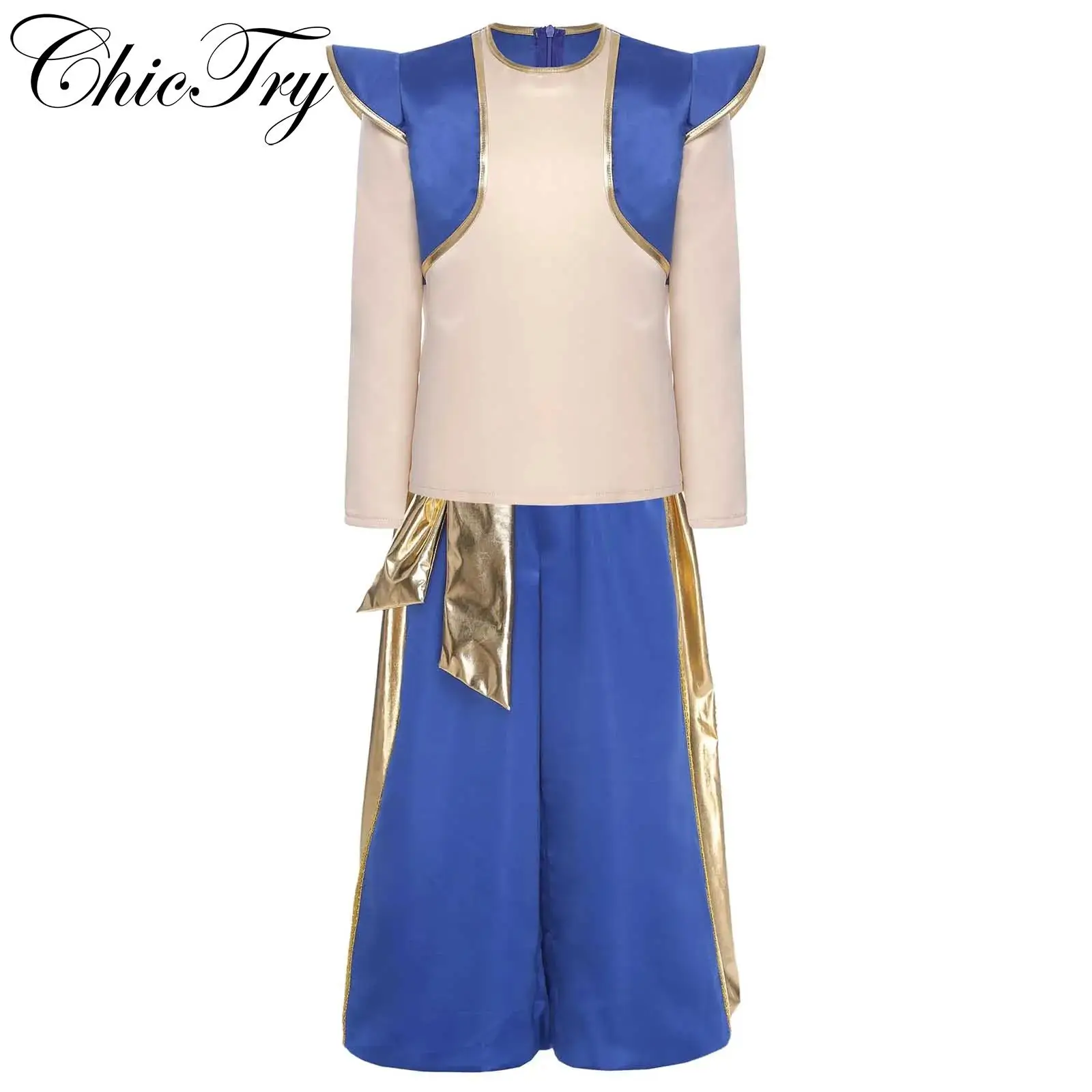 

Kids Boys Arabian Prince Cosplay Costume Halloween Roleplay Outfit Long Sleeve Shirt Top and Metallic Shiny Harem Pants Sets