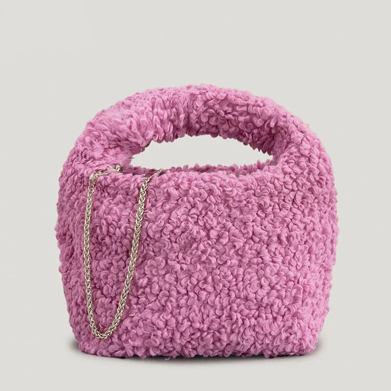 

Модная женская сумка из овечьей шерсти, дизайнерская сумка-бродяга на плечо, роскошная сумка через плечо с цепочками из искусственного меха, маленькая женская сумка-тоут, зимняя сумка