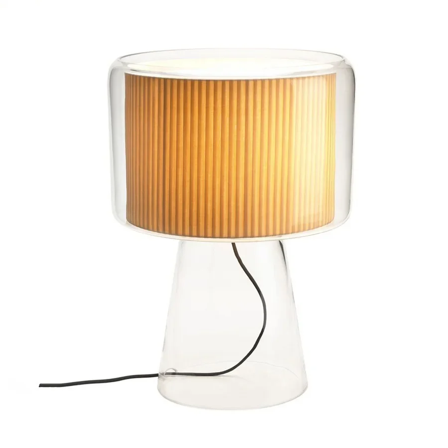 

Creative Bedroom Bedside Led Glass Table Lamp Coffee Shop Study Fabric Decorative Small Table Lamp
