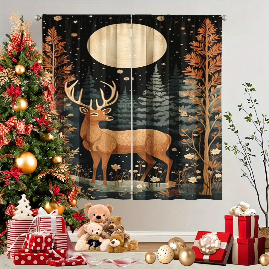 2개 세트 디지털 프린트 커튼, 밤 숲의 보름달 아래  - Home Decor Under 1000 리뷰 및 가격