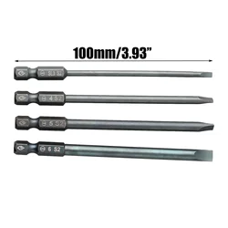 1pc 100mm Flat Head Slotted Tip Screwdriver Bit 1/4 Inch Hex Shank Magnetic Screw Drivers Bits Hand Tool SL3.0 SL4.0 SL5.0 SL6.0