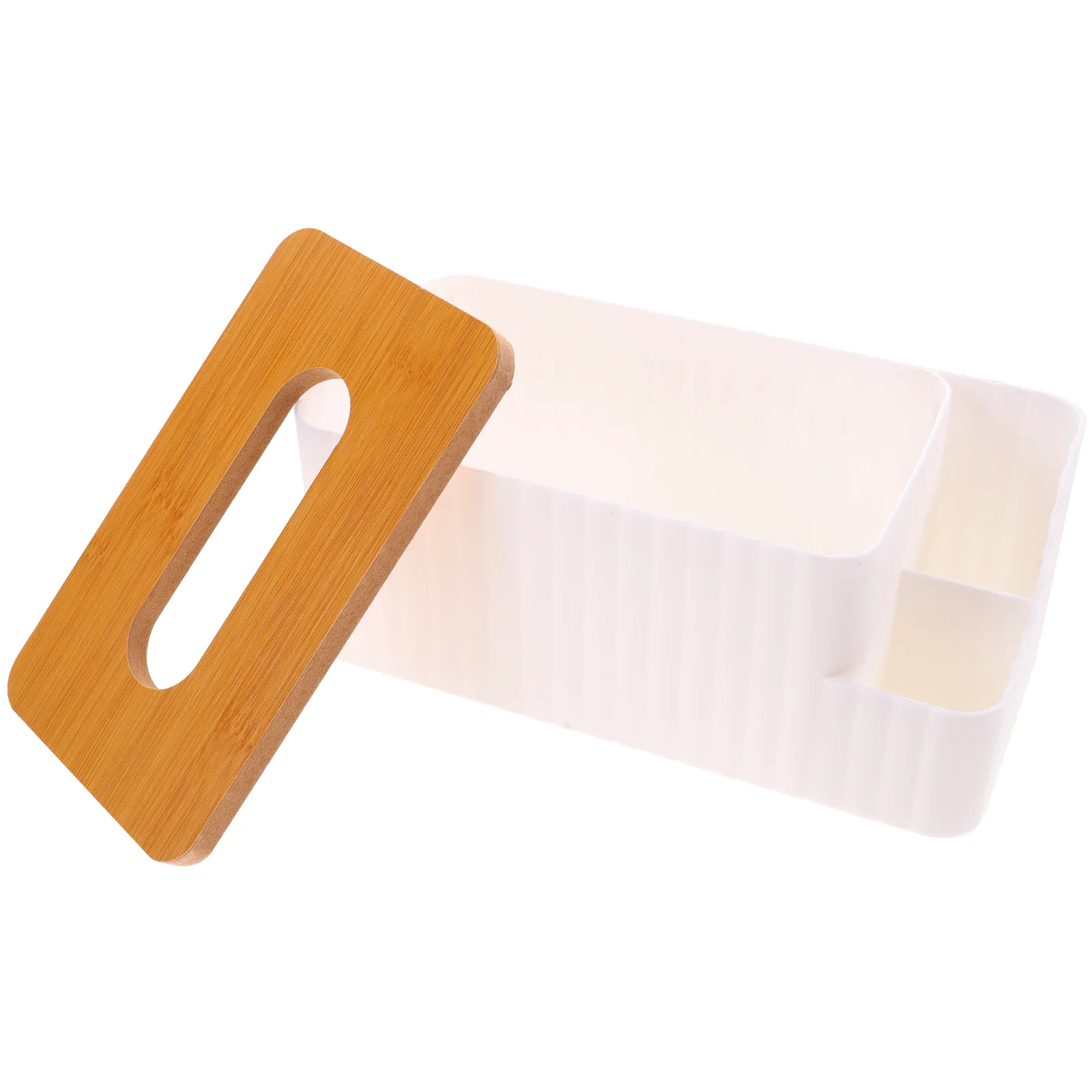 

Compartment Paper Box Multi Function Desktop Organizer Tissue Holder Large Capacity Bamboo Material Storage Box For Bedroom