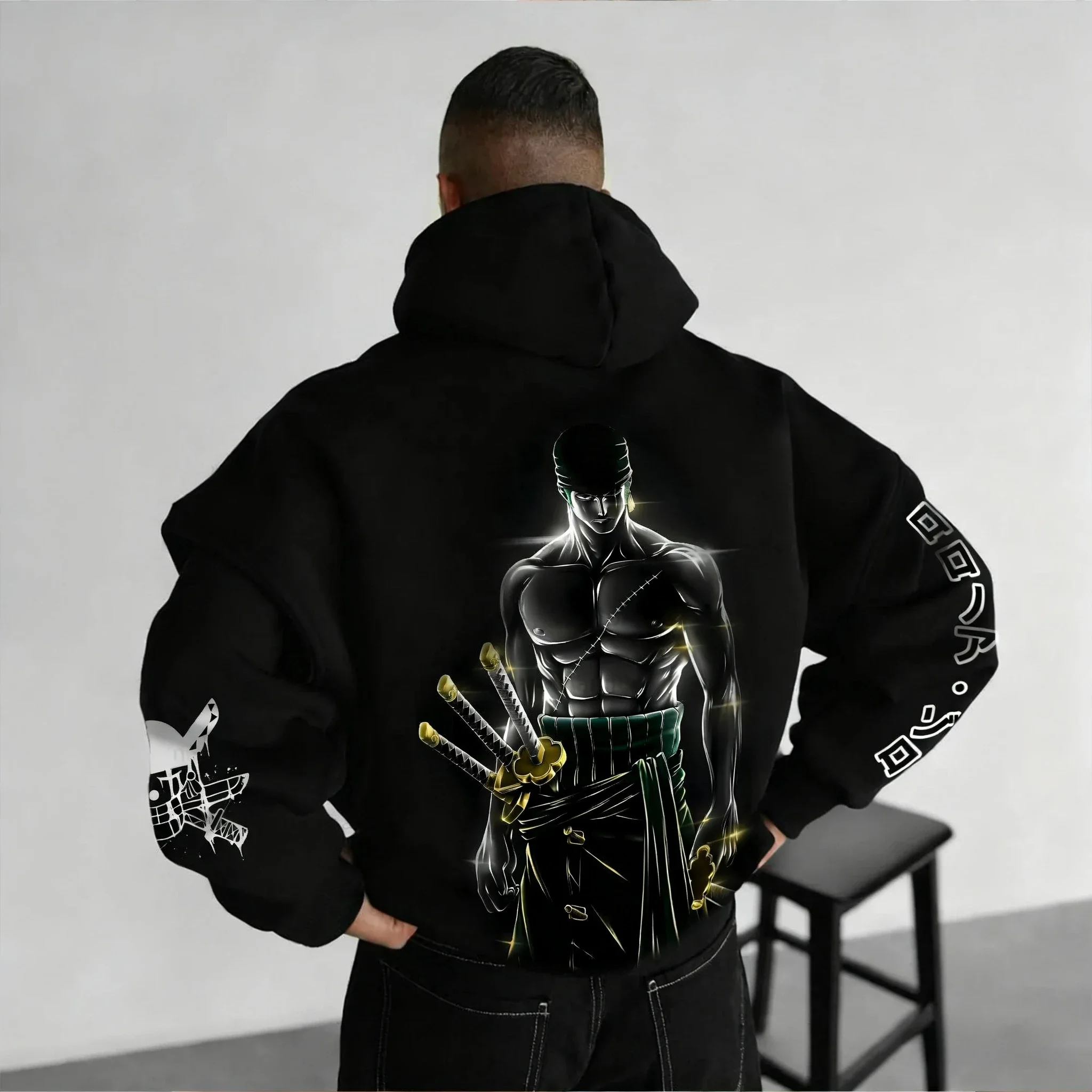 قطعة واحدة رائجة البيع الرجال قلنسوة بسحاب 2026 الربيع/الخريف جديد أنيمي الملونة المطبوعة الهيب هوب سترة فضفاضة غير رسمية