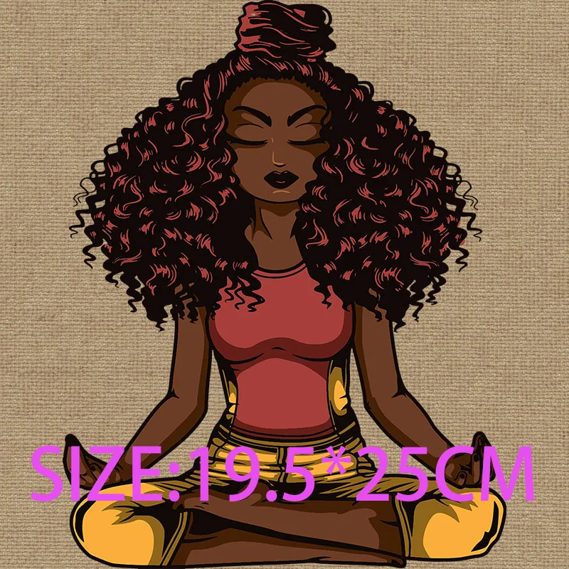 Custom Iron On Transfers Black Melanie Afro Girls Women Sports Yoga Meditation Fashion Clothes Patches iron On