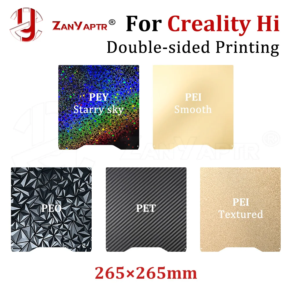 

Plate For Creality Hi Build 265x265mm Spring Steel Sheet PEI PET PEY PEO smooth textured