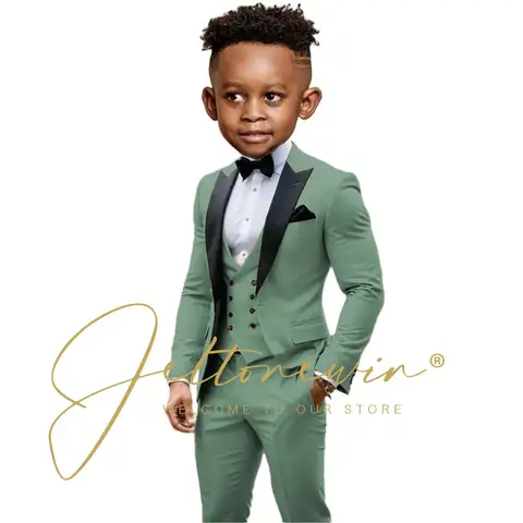 Light Green Suit for Boys Wedding Tuxedo Kids Formal Jacket Pants Vest 3 Piece Set Custom Outfit Classic Clothes 2-16 years
