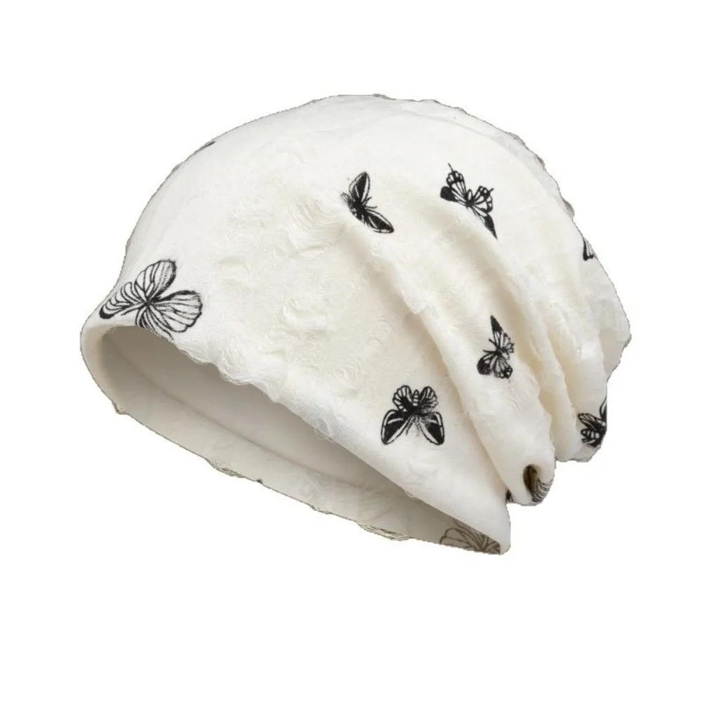 

Harajuku Holes Butterfly Print Beanies Coldproof Thickened Fleece Beanies Korean Style High Quality Pullover Hat Outdoor