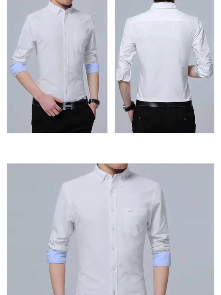 High-End Cotton Long-Sleeved Shirt, Casual Men\'s Slim Shirt, Retro Japanese Trendy Tops, 100% Cotton Business Leisure