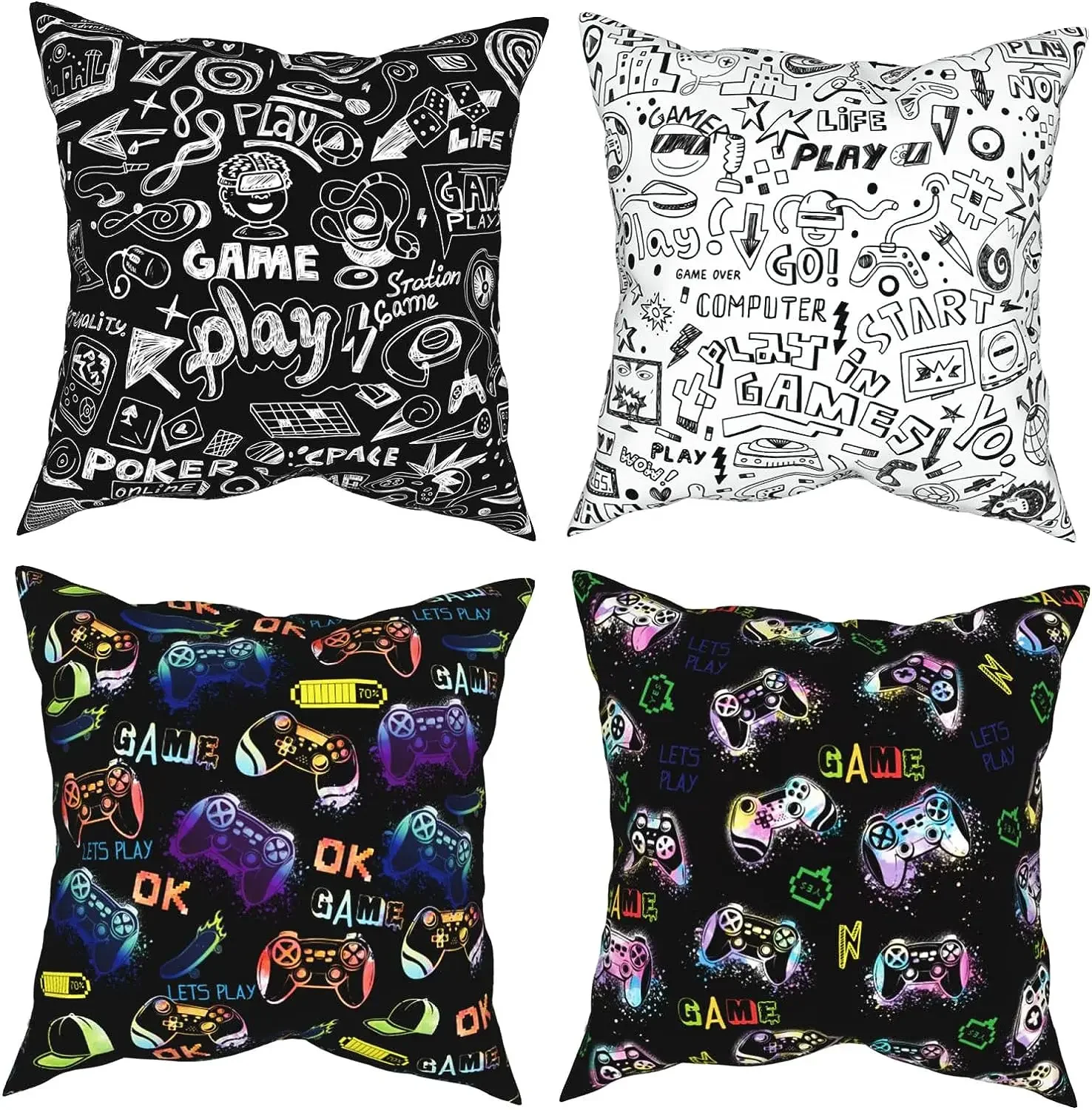 Square Pillow Cover Decoration Cushion Cover Home Couch Black and White Pillowcase Suitable for Boys Bedroom Game Room