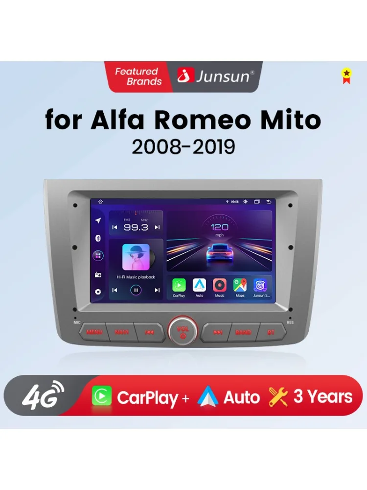 Junsun 7 Inch Autoradio voor Alfa Romeo Mito 2008 2009 2010 2011-2019 Draadloze CarPlay Android Auto Intelligente multimedia 4G - afbeelding 2