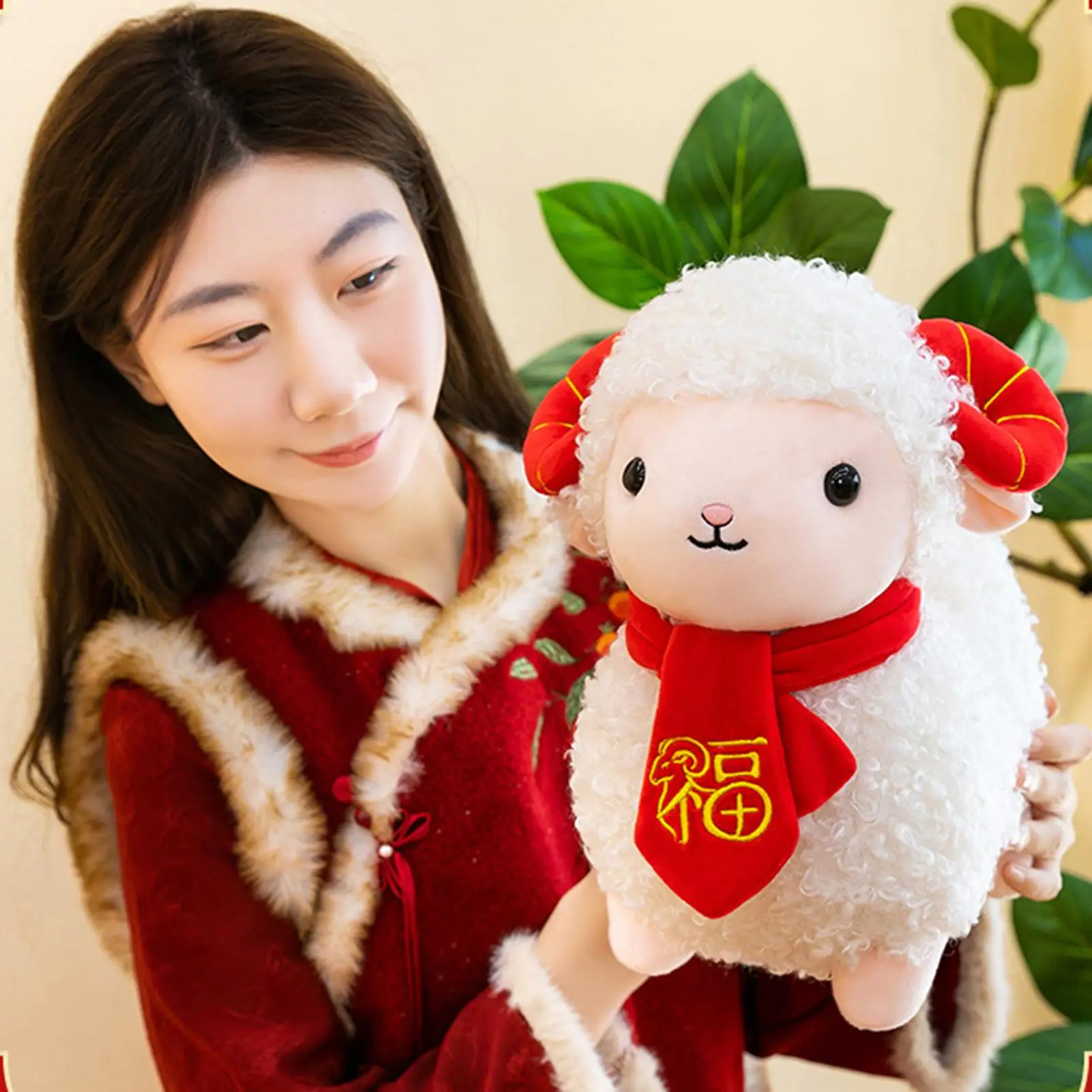 Year Of Goat Plush Toy 2027 Cute Animal Stuffed Good Luck Decoration Chinese New Year Goat Stuffed Doll For Home Office